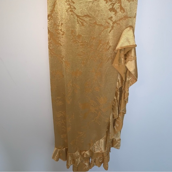 Zara Jacquard Ruffle Yellow Gold Maxi Dress S - Picture 5 of 11